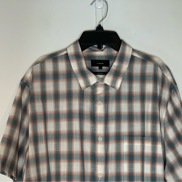 Vince Shadow Plaid Short Sleeve Shirt in Off White/Palisades Blue - Picture 5 of 14